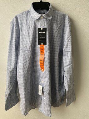 DKNY Men's Dress Shirt Woven Button-Up Regular Fit Light BLUE-WHITE, XXL